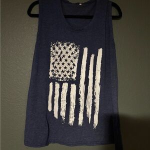 Blue Sleeveless Top with American Flag Design